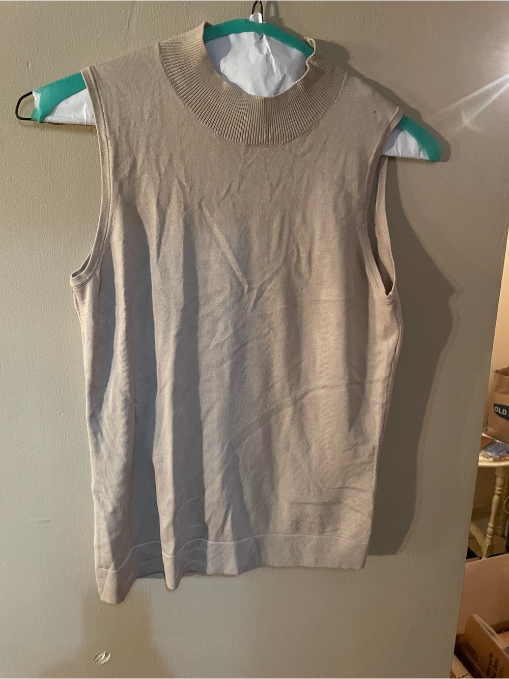 Vintage 90s august silk Sleeveless Mock Neck Top in Beige